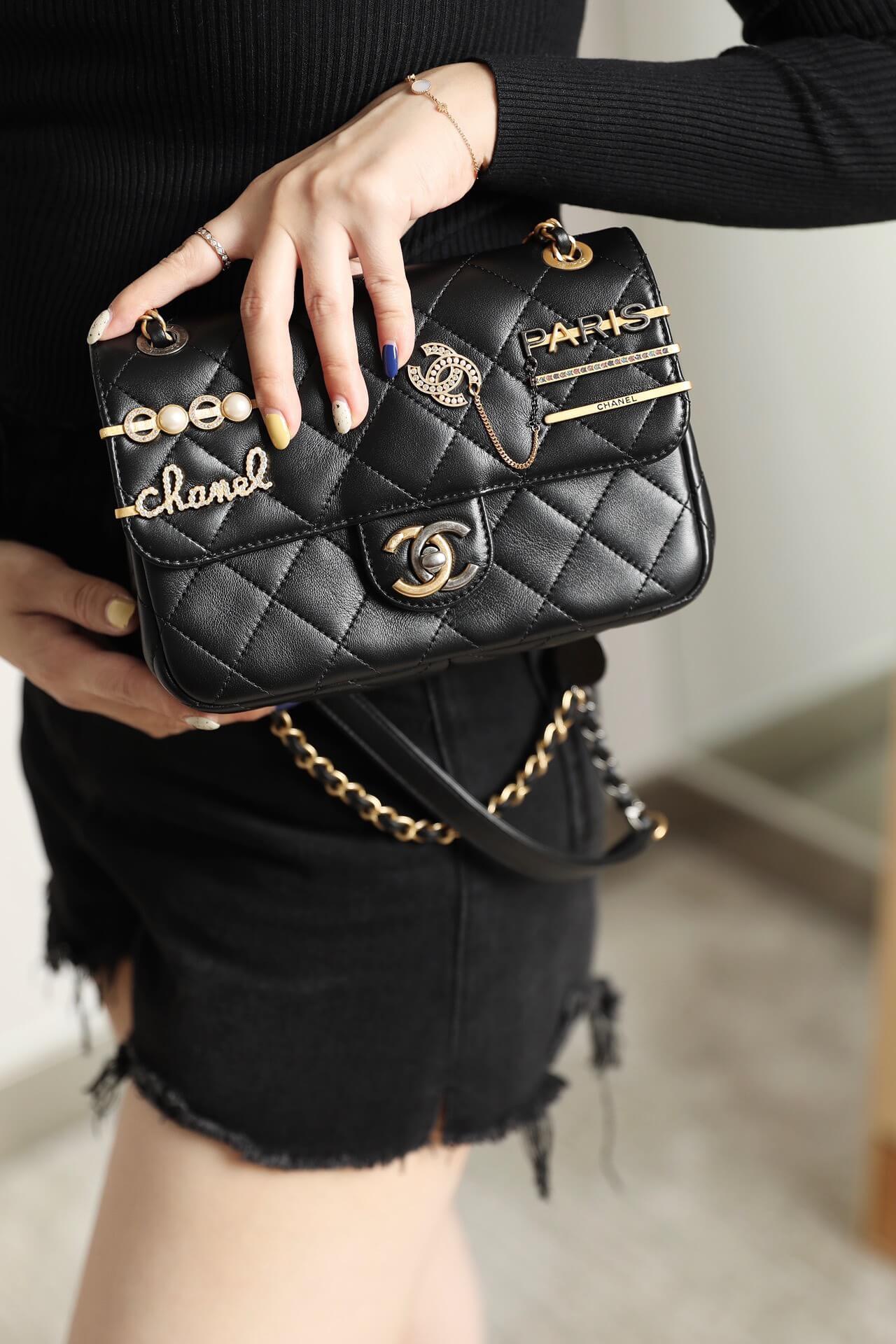 CHANEL classic black flap bag valentine charms  Loubi Lou  Coco